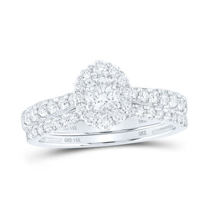 14kt White Gold Round Diamond Halo Bridal Wedding Ring Band Set 1 Cttw