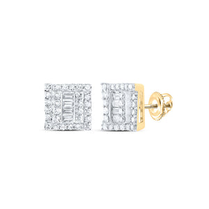 10kt Yellow Gold Mens Round Diamond Square Earrings 1/2 Cttw