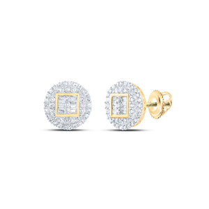 10kt Yellow Gold Mens Round Diamond Circle Cluster Earrings 1/2 Cttw