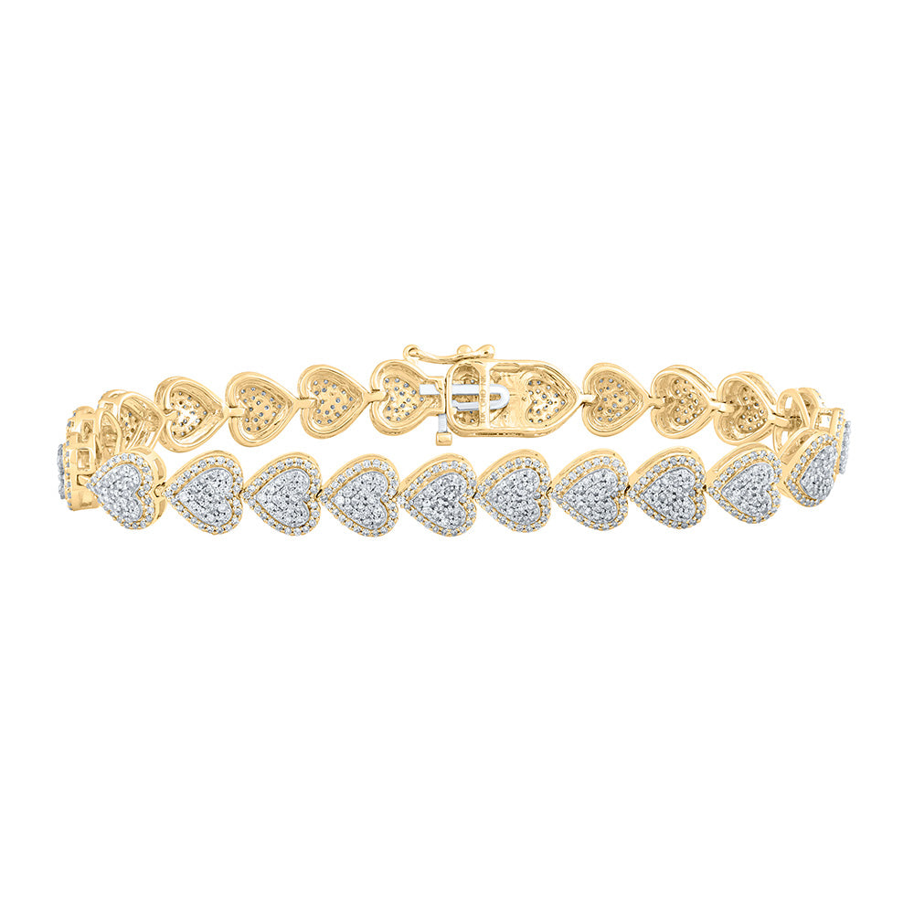 10kt Yellow Gold Womens Round Diamond Heart Bracelet 2-5/8 Cttw