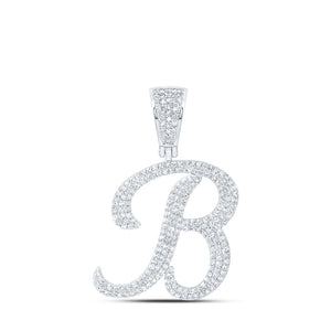 10kt White Gold Mens Round Diamond B Initial Letter Charm Pendant 1 Cttw