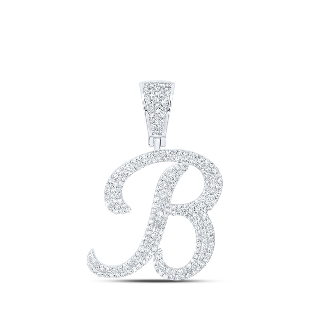 10kt White Gold Mens Round Diamond B Initial Letter Charm Pendant 1 Cttw