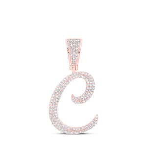 10kt Rose Gold Mens Round Diamond C Initial Letter Charm Pendant 3/4 Cttw