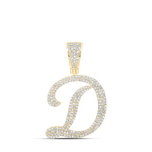 10kt Yellow Gold Mens Round Diamond D Initial Letter Charm Pendant 1 Cttw