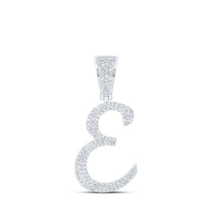 10kt White Gold Mens Round Diamond E Initial Letter Charm Pendant 3/4 Cttw