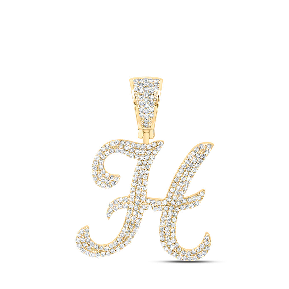 10kt Yellow Gold Mens Round Diamond H Initial Letter Pendant 1-1/5 Cttw