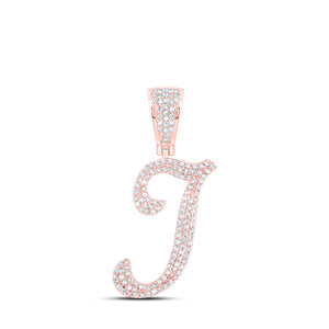 10kt Rose Gold Mens Round Diamond I Initial Letter Charm Pendant 5/8 Cttw