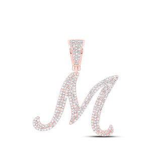 10kt Rose Gold Mens Round Diamond M Initial Letter Charm Pendant 1-1/5 Cttw