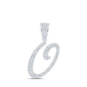 10kt White Gold Mens Round Diamond O Initial Letter Charm Pendant 7/8 Cttw