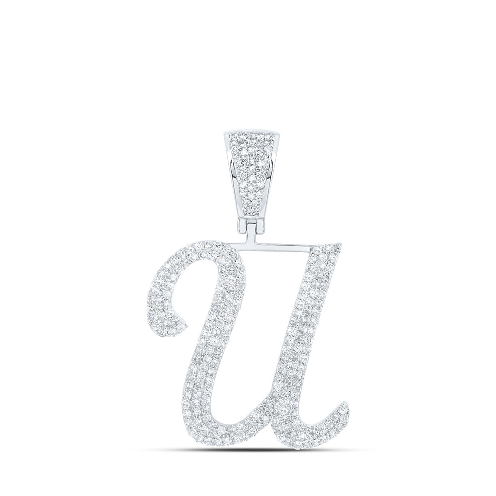 10kt White Gold Mens Round Diamond U Initial Letter Charm Pendant 1 Cttw