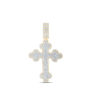 10kt Yellow Gold Mens Round Diamond Cross Charm Pendant 2 Cttw