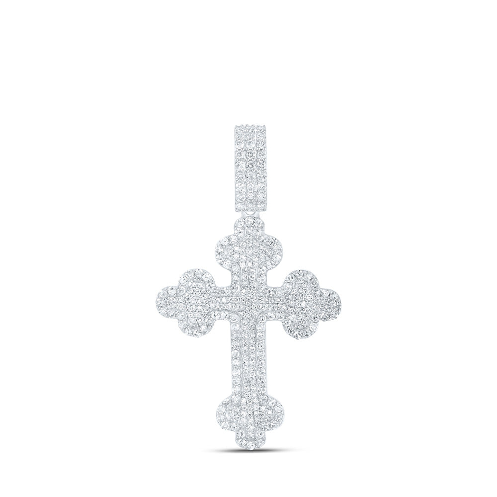 10kt White Gold Mens Round Diamond Cross Charm Pendant 2 Cttw