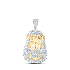 10kt Yellow Gold Mens Round Diamond Jesus Face Charm Pendant 4-5/8 Cttw