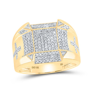 10kt Yellow Gold Mens Round Diamond Square Cross Ring 1/2 Cttw