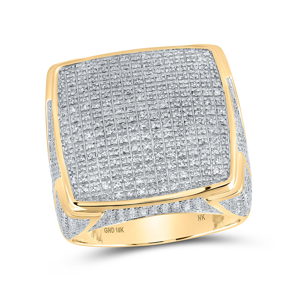 10kt Yellow Gold Mens Round Diamond Square Ring 1-5/8 Cttw