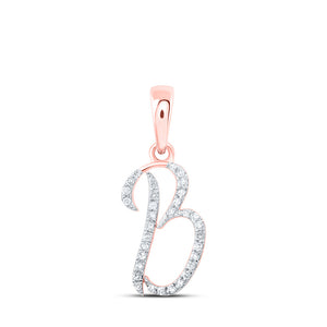 10kt Rose Gold Womens Round Diamond B Initial Letter Pendant 1/10 Cttw