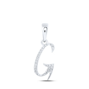 10kt White Gold Womens Round Diamond G Initial Letter Pendant 1/12 Cttw