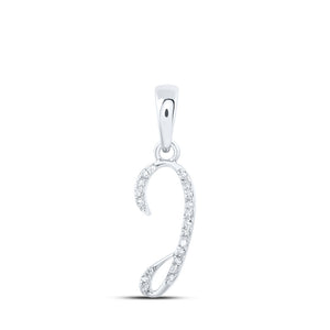 10kt White Gold Womens Round Diamond I Initial Letter Pendant 1/20 Cttw