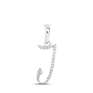 10kt White Gold Womens Round Diamond J Initial Letter Pendant 1/20 Cttw