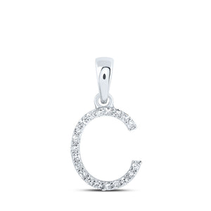 10kt White Gold Womens Round Diamond C Initial Letter Pendant 1/12 Cttw