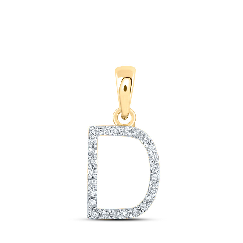 10kt Yellow Gold Womens Round Diamond D Initial Letter Pendant 1/10 Cttw