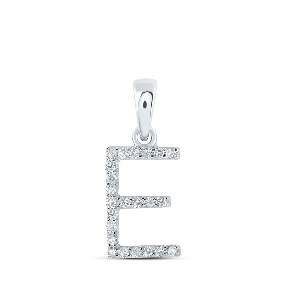 10kt White Gold Womens Round Diamond E Initial Letter Pendant 1/10 Cttw