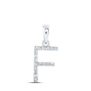 10kt White Gold Womens Round Diamond F Initial Letter Pendant 1/12 Cttw