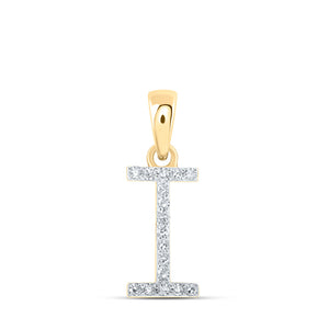 10kt Yellow Gold Womens Round Diamond I Initial Letter Pendant 1/12 Cttw