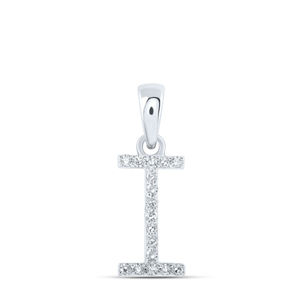 10kt White Gold Womens Round Diamond I Initial Letter Pendant 1/12 Cttw