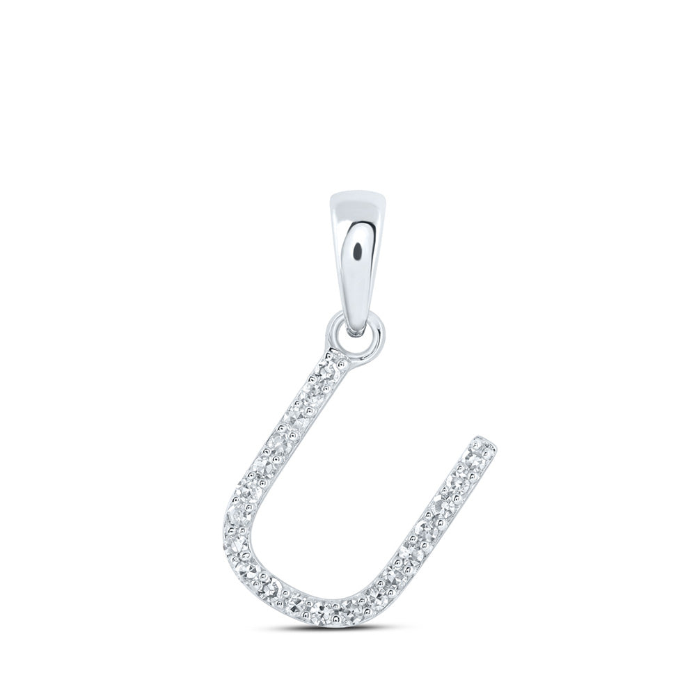 10kt White Gold Womens Round Diamond U Initial Letter Pendant 1/12 Cttw