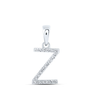 10kt White Gold Womens Round Diamond Z Initial Letter Pendant 1/10 Cttw