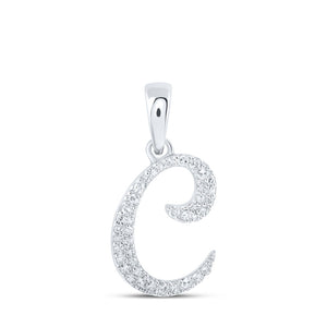 10kt White Gold Womens Round Diamond C Initial Letter Pendant 1/10 Cttw