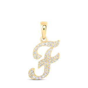 10kt Yellow Gold Womens Round Diamond F Initial Letter Pendant 1/8 Cttw