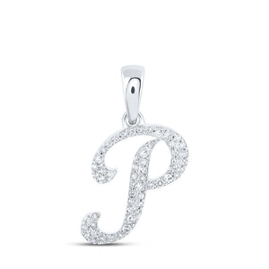 10kt White Gold Womens Round Diamond P Initial Letter Pendant 1/8 Cttw