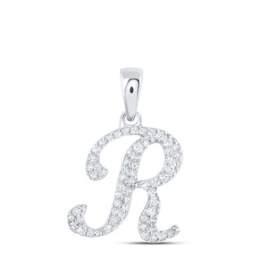 10kt White Gold Womens Round Diamond R Initial Letter Pendant 1/6 Cttw