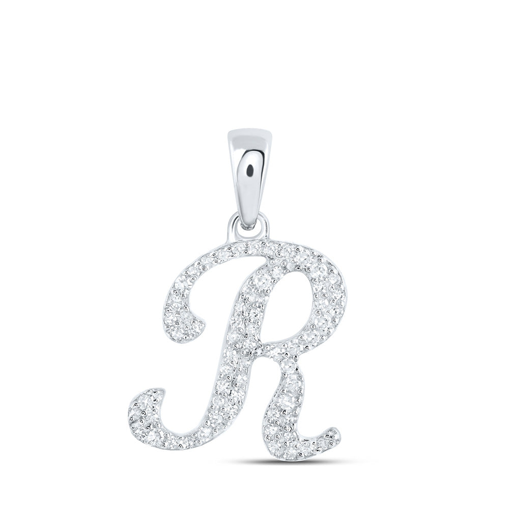 10kt White Gold Womens Round Diamond R Initial Letter Pendant 1/6 Cttw