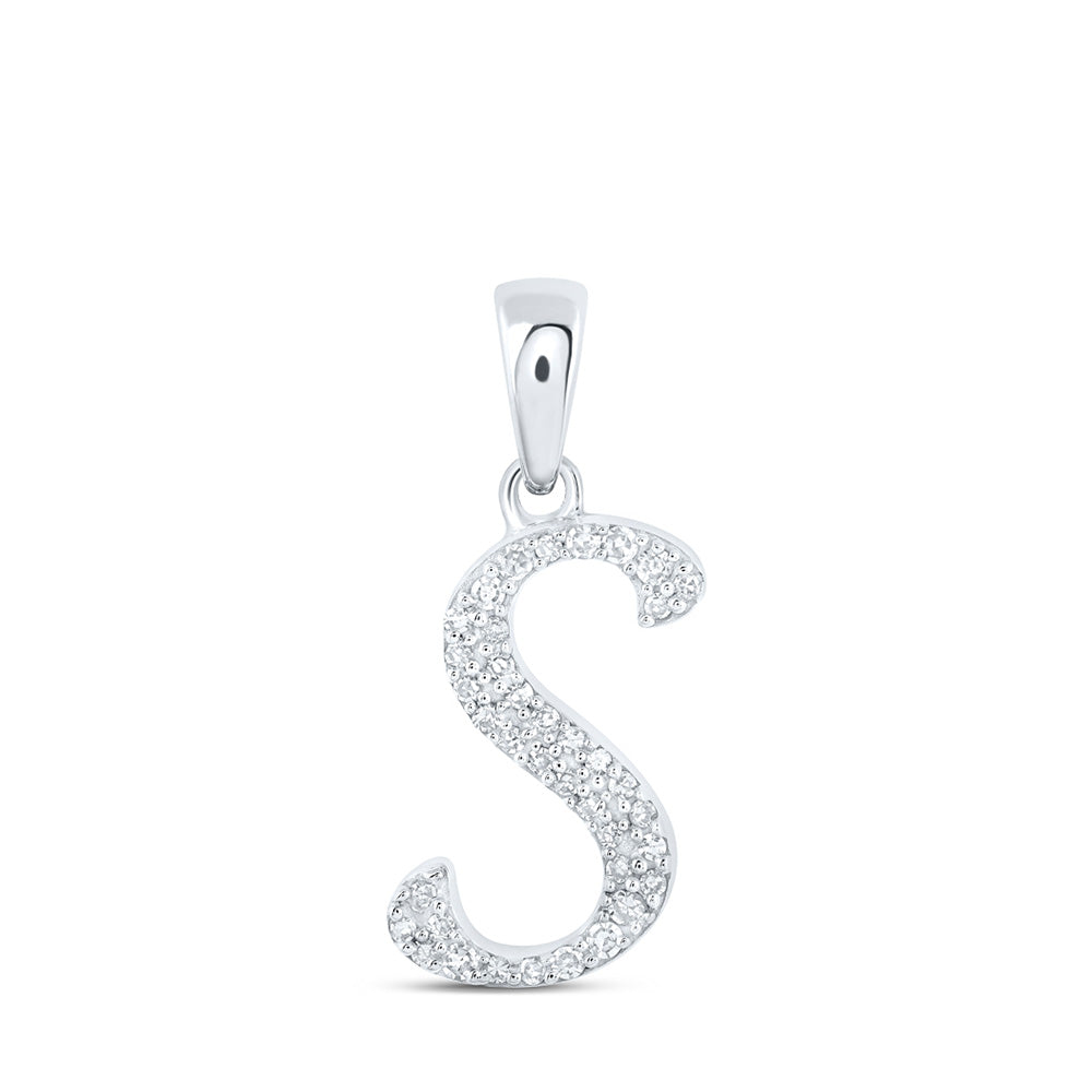 10kt White Gold Womens Round Diamond S Initial Letter Pendant 1/10 Cttw