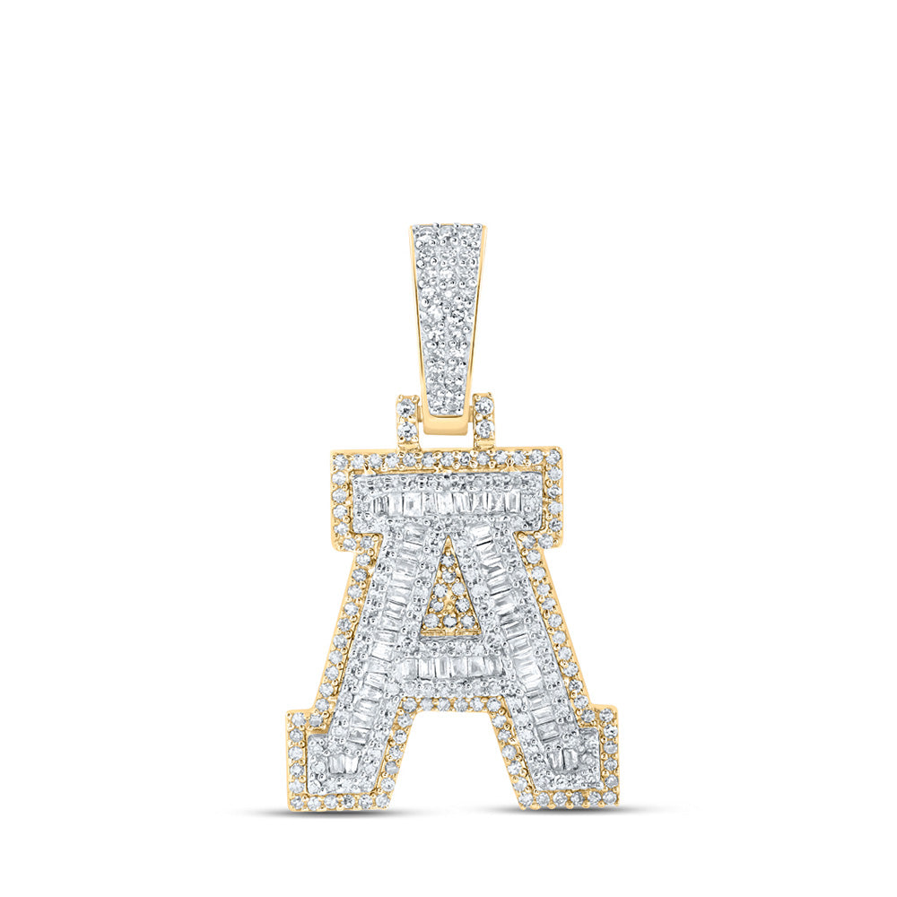 10kt Yellow Gold Mens Baguette Diamond A Initial Letter Charm Pendant 5/8 Cttw