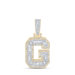 10kt Yellow Gold Mens Baguette Diamond G Initial Letter Charm Pendant 5/8 Cttw