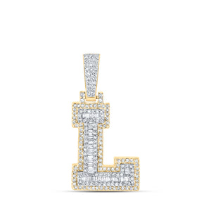 10kt Yellow Gold Mens Baguette Diamond L Initial Letter Charm Pendant 1/2 Cttw