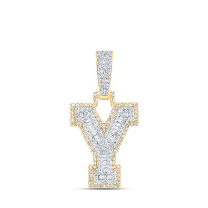 10kt Yellow Gold Mens Baguette Diamond Y Initial Letter Charm Pendant 1/2 Cttw