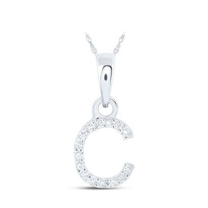 10kt White Gold Womens Round Diamond C Initial Letter Pendant .03 Cttw