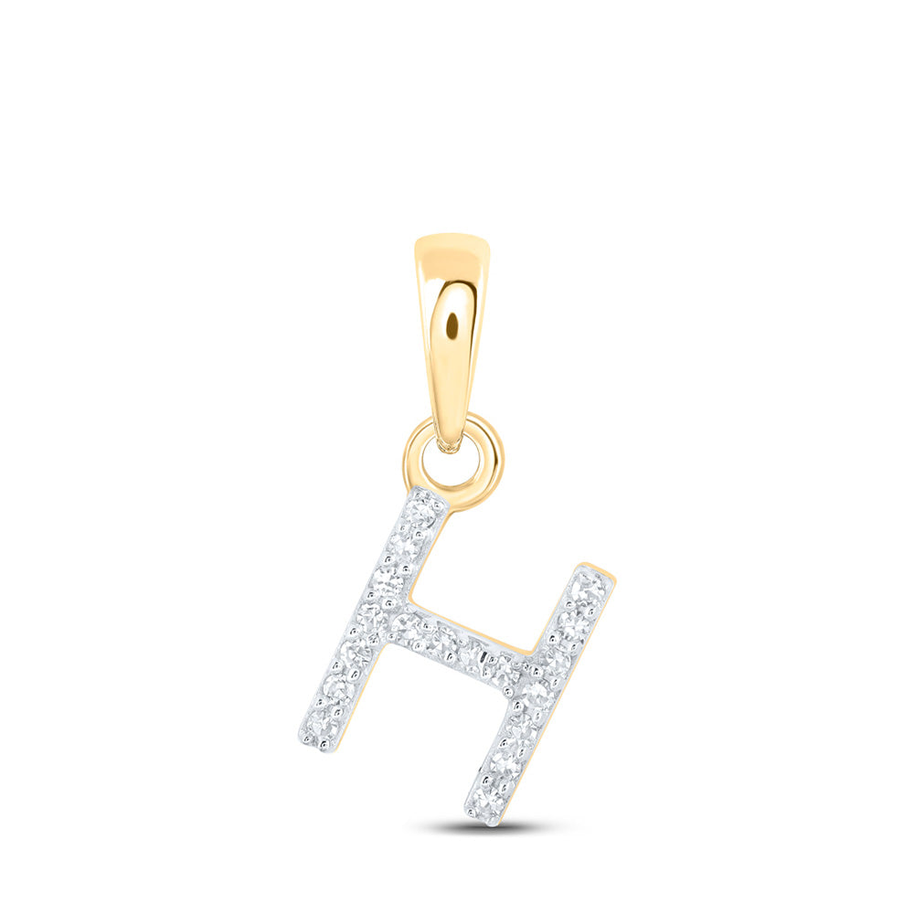 10kt Yellow Gold Womens Round Diamond H Initial Letter Pendant 1/20 Cttw