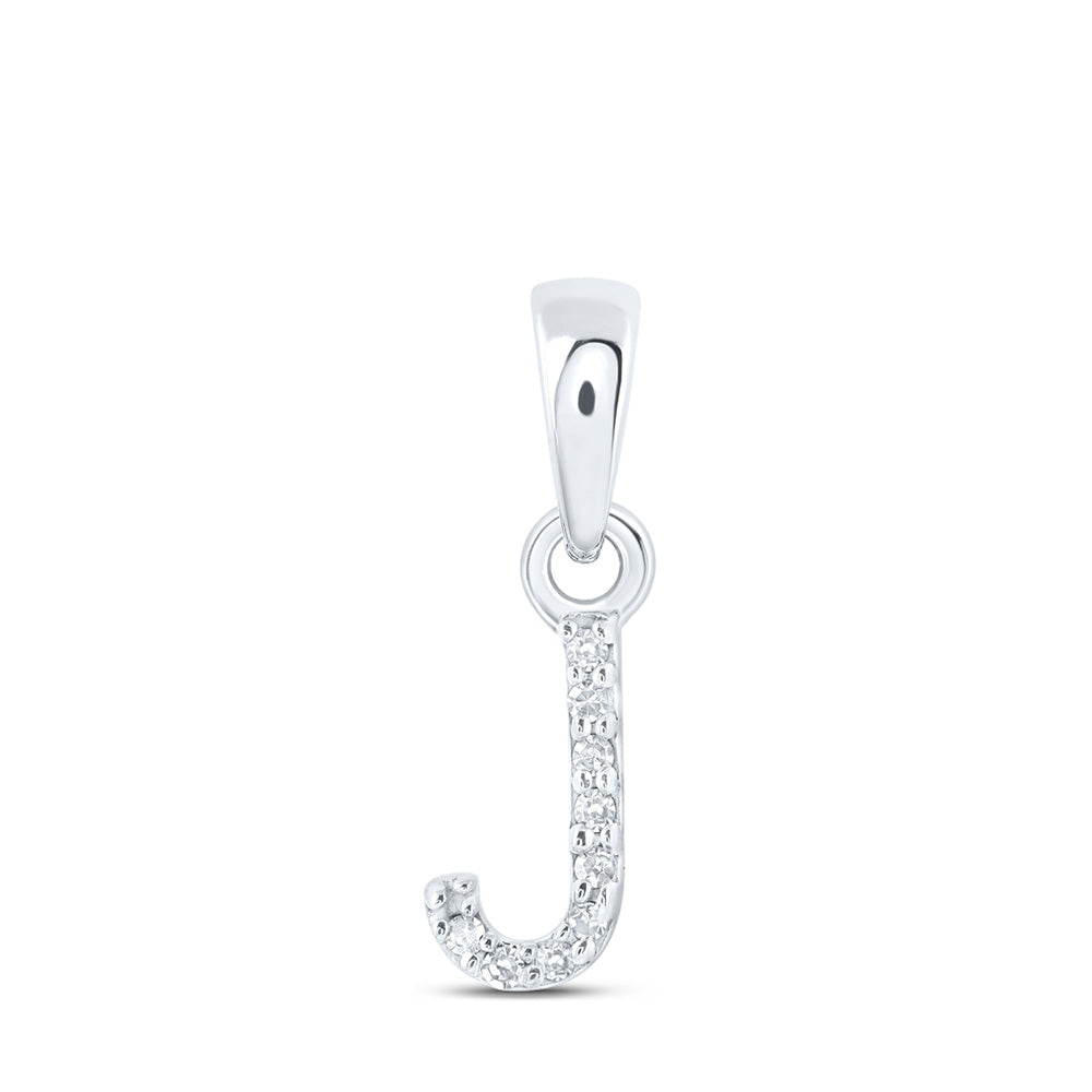 10kt White Gold Womens Round Diamond J Initial Letter Pendant .02 Cttw