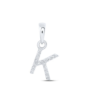 10kt White Gold Womens Round Diamond K Initial Letter Pendant .03 Cttw