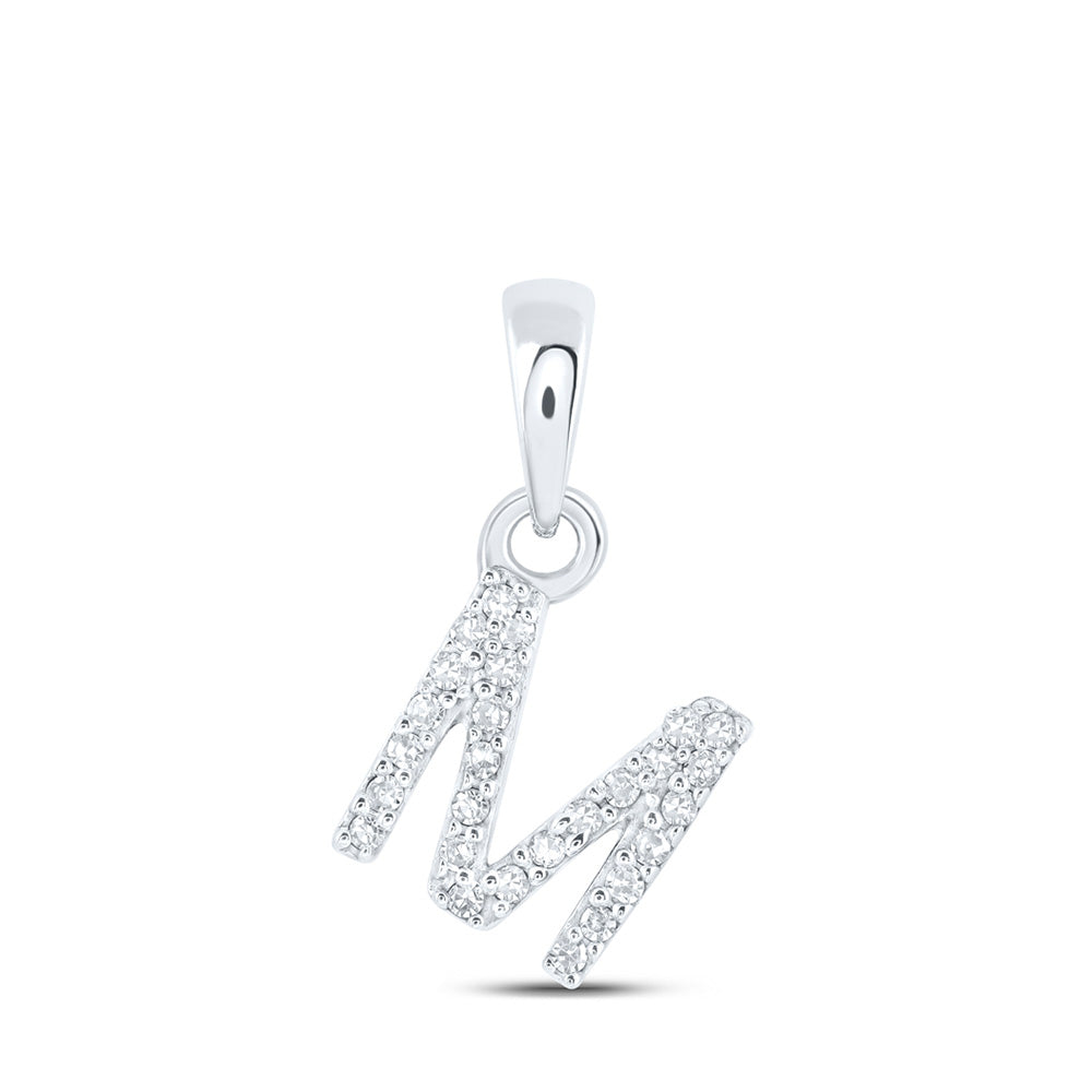 10kt White Gold Womens Round Diamond M Initial Letter Pendant 1/20 Cttw