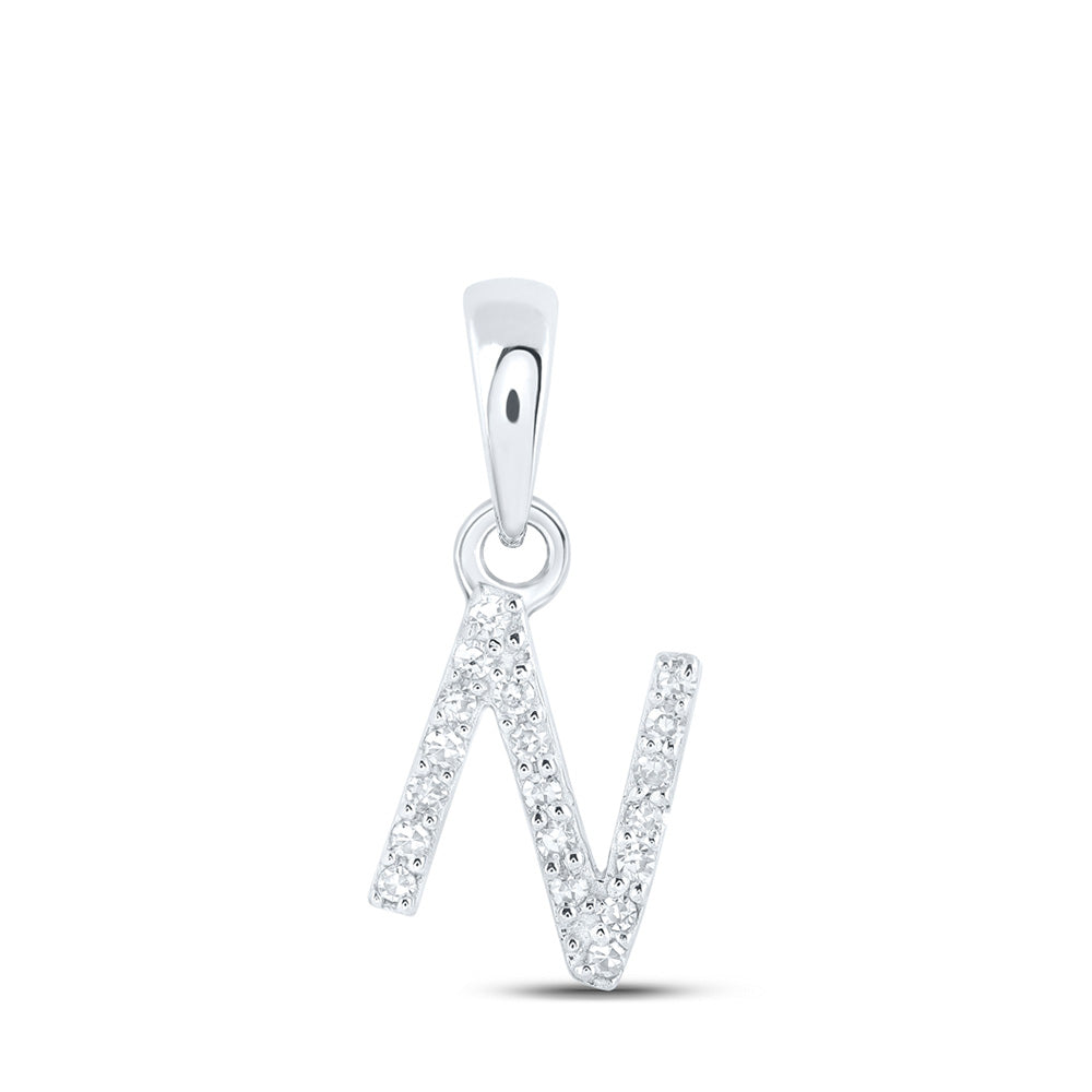 10kt White Gold Womens Round Diamond N Initial Letter Pendant 1/20 Cttw