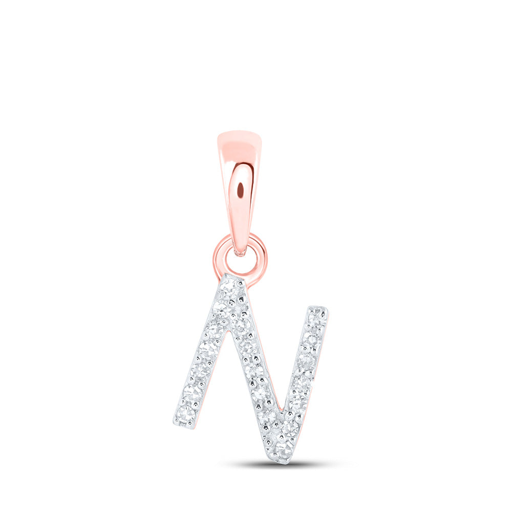 10kt Rose Gold Womens Round Diamond N Initial Letter Pendant 1/20 Cttw