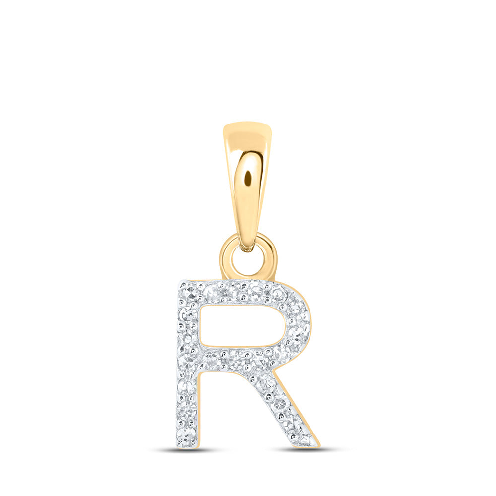 10kt Yellow Gold Womens Round Diamond R Initial Letter Pendant 1/20 Cttw