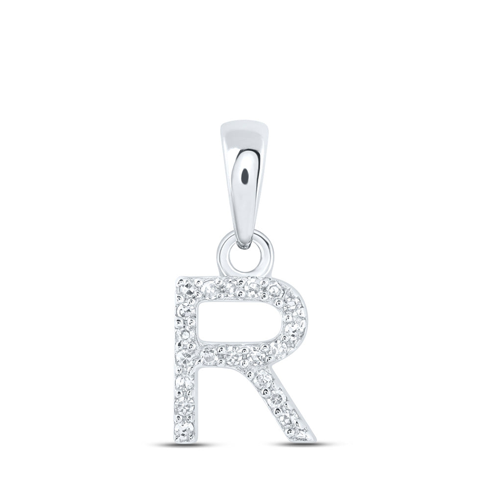 10kt White Gold Womens Round Diamond R Initial Letter Pendant 1/20 Cttw